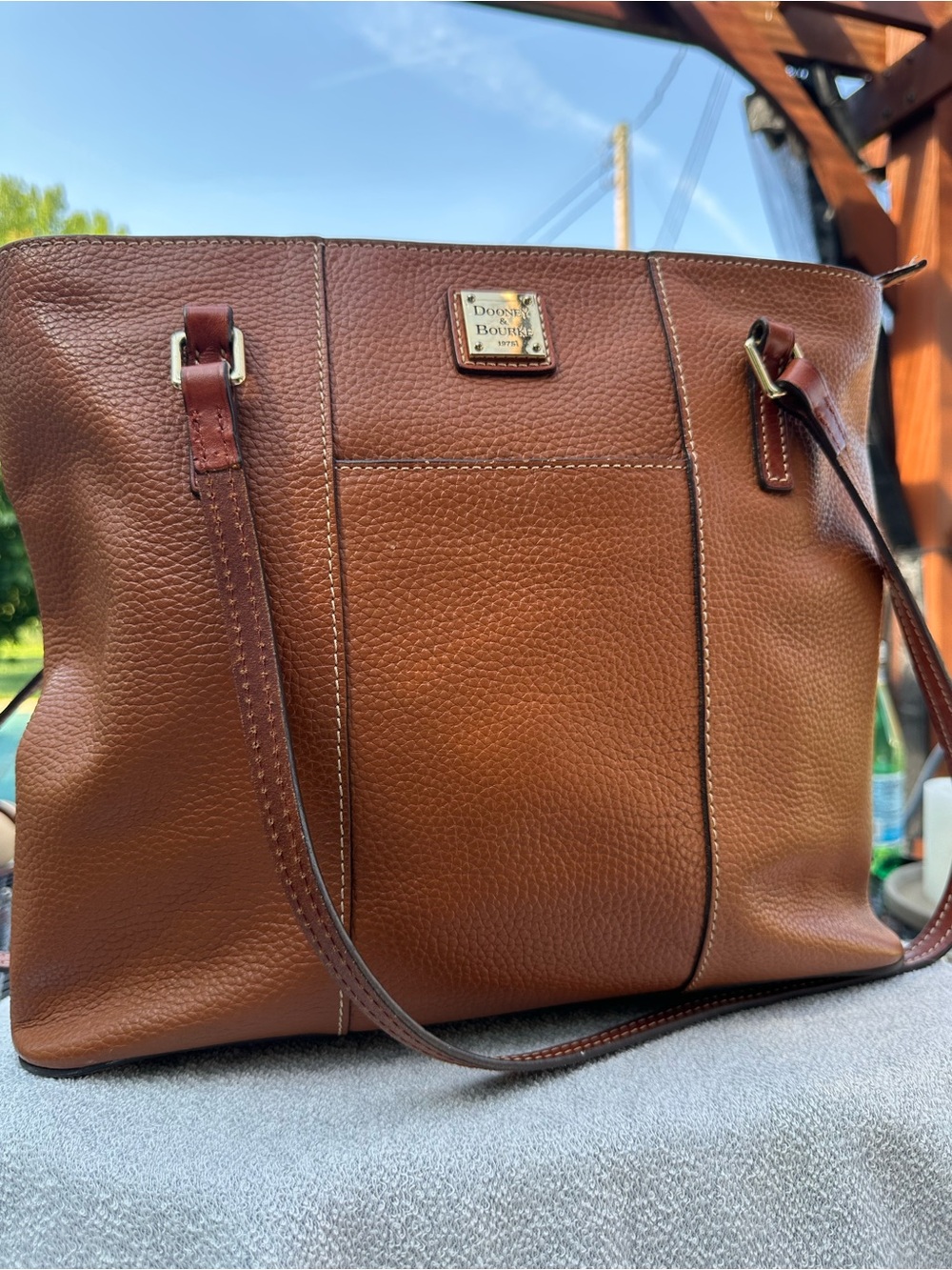 Dooney & Bourke Cognac Pebbled Leather Shoulder Tote